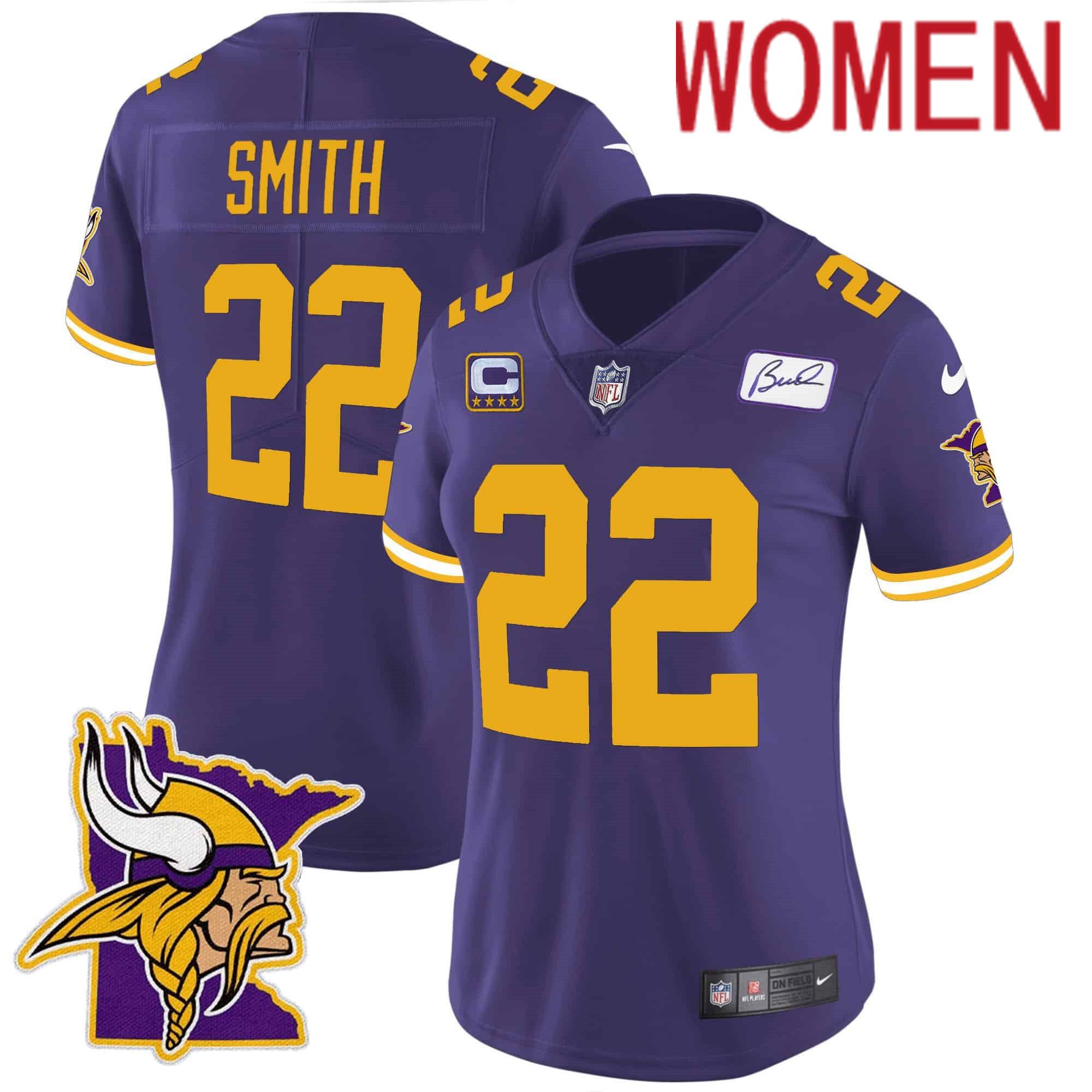 Women Minnesota Vikings #22 Smith Purple 2024 Nike Patch Classic Limited NFL Jersey style 2